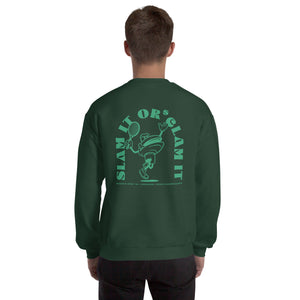 Clam Slam - Clam Cartoon - Unisex Sweatshirt - Green Text