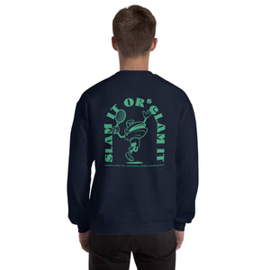 Clam Slam - Clam Cartoon - Unisex Sweatshirt - Green Text