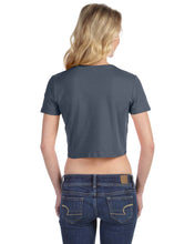 Load image into Gallery viewer, Watchill’n ‘Built Not Bought’ - Women’s Crop Tee (Grey) - Watch Hill RI t-shirts with vintage surfing and motorcycle designs.