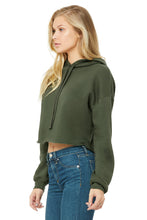 Load image into Gallery viewer, Watchill&#39;n &#39;Surf&#39;s Up&#39; - Women&#39;s Cropped Fleece Hoodie (Tan) - Watch Hill RI t-shirts with vintage surfing and motorcycle designs.