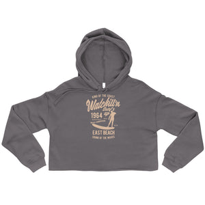 Watchill'n 'Surf's Up' - Women's Cropped Fleece Hoodie (Tan) - Watch Hill RI t-shirts with vintage surfing and motorcycle designs.