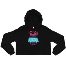 Load image into Gallery viewer, Watchill&#39;n &#39;Team Surfer&#39; - Women&#39;s Cropped Fleece Hoodie (Pink/Turquoise) - Watch Hill RI t-shirts with vintage surfing and motorcycle designs.