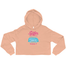 Load image into Gallery viewer, Watchill&#39;n &#39;Team Surfer&#39; - Women&#39;s Cropped Fleece Hoodie (Pink/Turquoise) - Watch Hill RI t-shirts with vintage surfing and motorcycle designs.