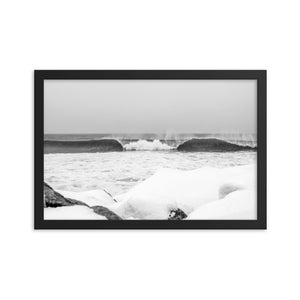 Watch Hill 'Winter Waves', Framed poster - Watch Hill RI t-shirts with vintage surfing and motorcycle designs.