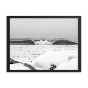 Watch Hill 'Winter Waves', Framed poster - Watch Hill RI t-shirts with vintage surfing and motorcycle designs.