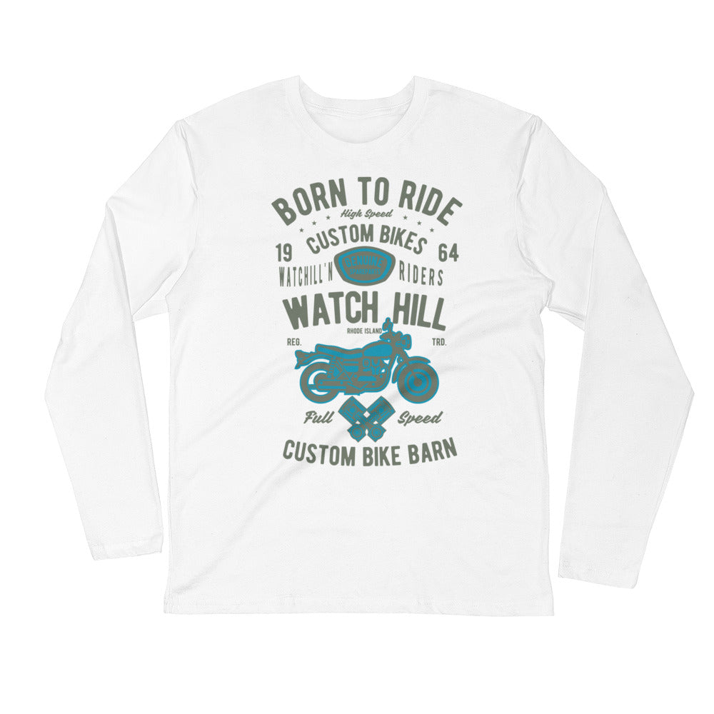 Watchill’n ‘Born To Ride’ Premium Long Sleeve Fitted Crew (Olive/Blue) - Watchill'n