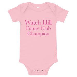 Watch Hill 'Club Champion' - Baby Jersey Short Sleeve One Piece (Pink) - Watch Hill RI t-shirts with vintage surfing and motorcycle designs.