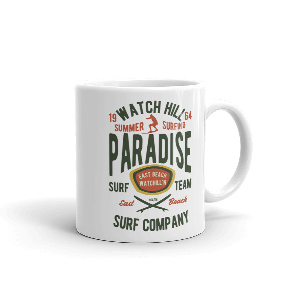 Watchill'n 'Summer Surfing' Ceramic Mug - (Green/Terracotta) - Watch Hill RI t-shirts with vintage surfing and motorcycle designs.