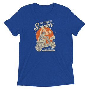 Watchill’n ‘Scooter Club’ Unisex Short Sleeve t-shirt (Creme/Orange) - Watch Hill RI t-shirts with vintage surfing and motorcycle designs.