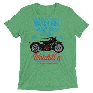 Watchill’n ‘Rhody Rides’ Unisex Short sleeve t-shirt (Blue/Red) - Watchill'n