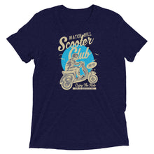 Load image into Gallery viewer, Watchill’n ‘Scooter Club’ Unisex Short Sleeve t-shirt (Creme/Cyan) - Watch Hill RI t-shirts with vintage surfing and motorcycle designs.