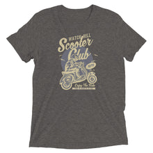Load image into Gallery viewer, Watchill’n ‘Scooter Club’ Unisex Short Sleeve t-shirt (Creme/Grey) - Watch Hill RI t-shirts with vintage surfing and motorcycle designs.