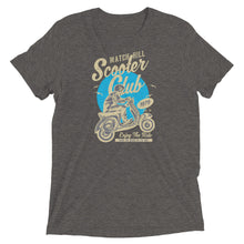 Load image into Gallery viewer, Watchill’n ‘Scooter Club’ Unisex Short Sleeve t-shirt (Creme/Cyan) - Watch Hill RI t-shirts with vintage surfing and motorcycle designs.