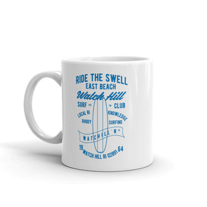 Watchill'n 'Ride the Swell' Ceramic Mug - Cyan - Watch Hill RI t-shirts with vintage surfing and motorcycle designs.