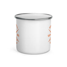 Load image into Gallery viewer, Watch Hill Surf Co. &#39;Crossed Boards&#39; Enamel Mug (Orange) - Watch Hill RI t-shirts with vintage surfing and motorcycle designs.