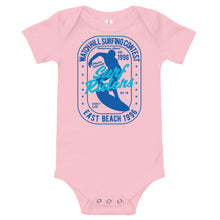Load image into Gallery viewer, Watchill&#39;n &#39;Surf Rider&#39; - Baby Jersey Short Sleeve One Piece (Blue) - Watch Hill RI t-shirts with vintage surfing and motorcycle designs.