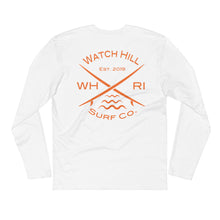 Load image into Gallery viewer, Watch Hill &#39;Surf Co.’ Premium Long Sleeve Fitted Crew (Orange) - Watch Hill RI t-shirts with vintage surfing and motorcycle designs.