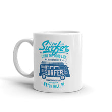 Load image into Gallery viewer, Watchill&#39;n &#39;Team Surfer&#39; Ceramic Mug - (Cyan/Blue) - Watch Hill RI t-shirts with vintage surfing and motorcycle designs.