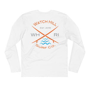 Watch Hill 'Surf Co.’ Premium Long Sleeve Fitted Crew (Orange/Grey/Cyan) - Watch Hill RI t-shirts with vintage surfing and motorcycle designs.