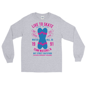 Watchill'n 'Live to Skate' - Long-Sleeve T-Shirt (Pink/Blue) - Watchill'n