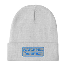 Load image into Gallery viewer, Watch Hill Surf Co. &#39;Patch Logo&#39; Embroidered Beanie (Blue) - Watch Hill RI t-shirts with vintage surfing and motorcycle designs.