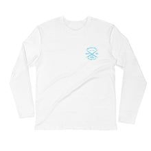 Load image into Gallery viewer, Watch Hill &#39;Surf Co.’ Premium Long Sleeve Fitted Crew (Cyan) - Watch Hill RI t-shirts with vintage surfing and motorcycle designs.
