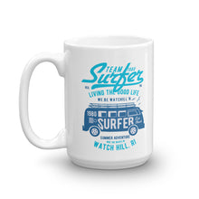 Load image into Gallery viewer, Watchill&#39;n &#39;Team Surfer&#39; Ceramic Mug - (Cyan/Blue) - Watch Hill RI t-shirts with vintage surfing and motorcycle designs.