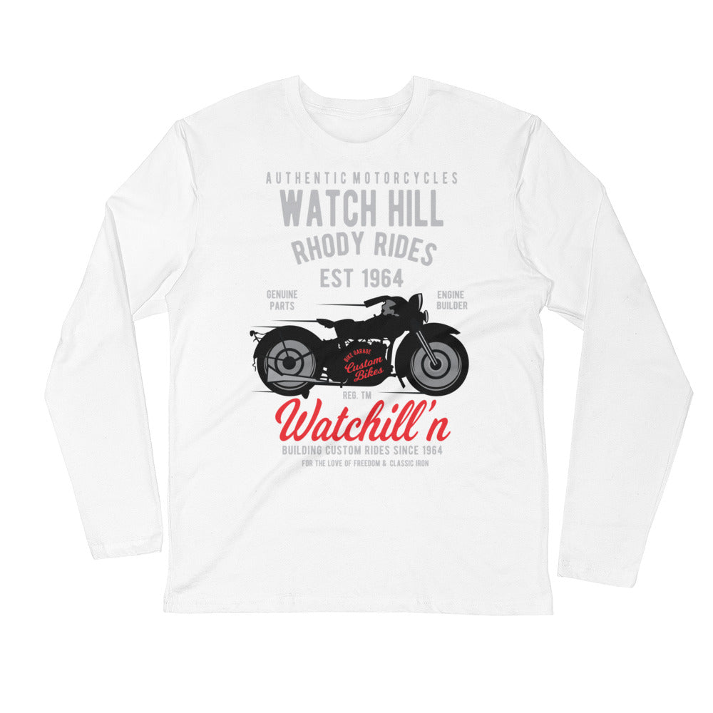 Watchill’n ‘Rhody Rides’ Premium Long Sleeve Fitted Crew (Grey/Red) - Watchill'n