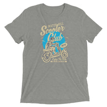 Load image into Gallery viewer, Watchill’n ‘Scooter Club’ Unisex Short Sleeve t-shirt (Creme/Cyan) - Watch Hill RI t-shirts with vintage surfing and motorcycle designs.