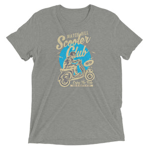 Watchill’n ‘Scooter Club’ Unisex Short Sleeve t-shirt (Creme/Cyan) - Watch Hill RI t-shirts with vintage surfing and motorcycle designs.