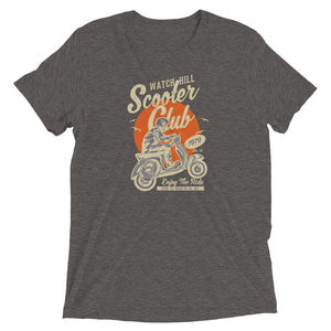 Watchill’n ‘Scooter Club’ Unisex Short Sleeve t-shirt (Creme/Orange) - Watch Hill RI t-shirts with vintage surfing and motorcycle designs.