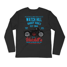 Load image into Gallery viewer, Watchill’n ‘Rhody Rides’ Premium Long Sleeve Fitted Crew (Blue/Red) - Watchill&#39;n