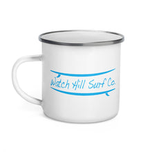 Load image into Gallery viewer, Watch Hill Surf Co. &#39;Parallel Boards&#39; Enamel Mug (Cyan) - Watch Hill RI t-shirts with vintage surfing and motorcycle designs.