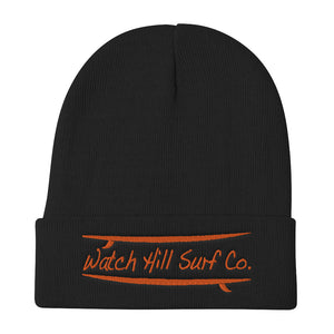 Watch Hill Surf Co. 'Parallel Boards' Embroidered Beanie (Orange) - Watch Hill RI t-shirts with vintage surfing and motorcycle designs.