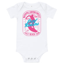 Load image into Gallery viewer, Watchill&#39;n &#39;Surf Rider&#39; - Baby Jersey Short Sleeve One Piece (Pink) - Watch Hill RI t-shirts with vintage surfing and motorcycle designs.