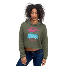 Load image into Gallery viewer, Watchill&#39;n &#39;Team Surfer&#39; - Women&#39;s Cropped Fleece Hoodie (Pink/Turquoise) - Watch Hill RI t-shirts with vintage surfing and motorcycle designs.
