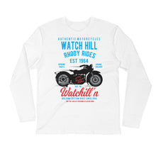 Load image into Gallery viewer, Watchill’n ‘Rhody Rides’ Premium Long Sleeve Fitted Crew (Blue/Red) - Watchill&#39;n