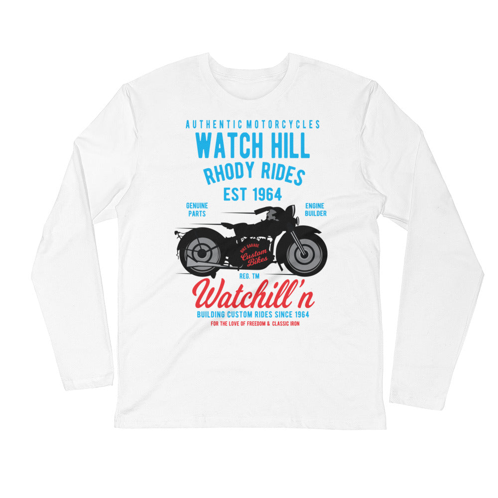 Watchill’n ‘Rhody Rides’ Premium Long Sleeve Fitted Crew (Blue/Red) - Watchill'n