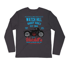 Load image into Gallery viewer, Watchill’n ‘Rhody Rides’ Premium Long Sleeve Fitted Crew (Blue/Red) - Watchill&#39;n