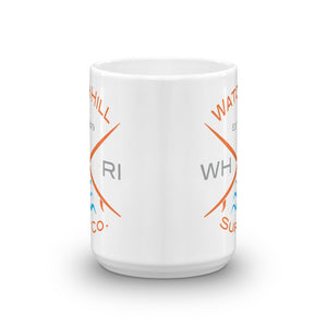 Watch Hill ‘Surf Co.’ Ceramic Mugs in 11oz. or 15oz. (Orange/Grey/Cyan) - Watch Hill RI t-shirts with vintage surfing and motorcycle designs.