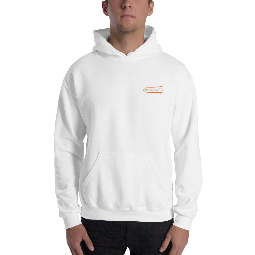 Watch Hill Surf Co. 'Parallel Boards' Unisex Hoodie - (Orange) - Watch Hill RI t-shirts with vintage surfing and motorcycle designs.