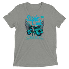 Load image into Gallery viewer, Watchill’n ‘Scooter Club’ Unisex Short Sleeve t-shirt (Cyan/Turquoise) - Watch Hill RI t-shirts with vintage surfing and motorcycle designs.