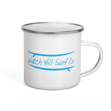 Load image into Gallery viewer, Watch Hill Surf Co. &#39;Parallel Boards&#39; Enamel Mug (Cyan) - Watch Hill RI t-shirts with vintage surfing and motorcycle designs.