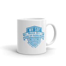 Load image into Gallery viewer, Watch Hill &#39;Paddle Board Club&#39; Ceramic Mug - (Lt. Blue) - Watch Hill RI t-shirts with vintage surfing and motorcycle designs.