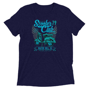 Watchill’n ‘Scooter Club’ Unisex Short Sleeve t-shirt (Cyan/Turquoise) - Watch Hill RI t-shirts with vintage surfing and motorcycle designs.