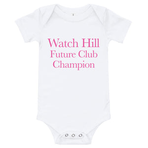 Watch Hill 'Club Champion' - Baby Jersey Short Sleeve One Piece (Pink) - Watch Hill RI t-shirts with vintage surfing and motorcycle designs.