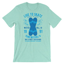 Load image into Gallery viewer, Watchill&#39;n &#39;Live to Skate&#39; - Short-Sleeve Unisex T-Shirt (Lt. Blue/Blue) - Watchill&#39;n