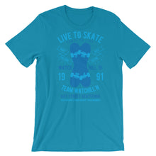 Load image into Gallery viewer, Watchill&#39;n &#39;Live to Skate&#39; - Short-Sleeve Unisex T-Shirt (Lt. Blue/Blue) - Watchill&#39;n