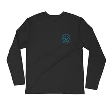 Load image into Gallery viewer, Watch Hill &#39;Surf Co.’ Premium Long Sleeve Fitted Crew (Cyan) - Watch Hill RI t-shirts with vintage surfing and motorcycle designs.