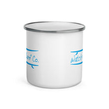 Load image into Gallery viewer, Watch Hill Surf Co. &#39;Parallel Boards&#39; Enamel Mug (Cyan) - Watch Hill RI t-shirts with vintage surfing and motorcycle designs.